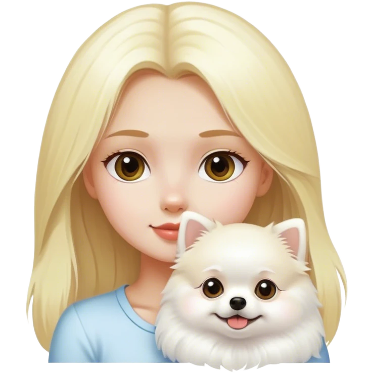 Blonde Girl with White pomeranian  emoji