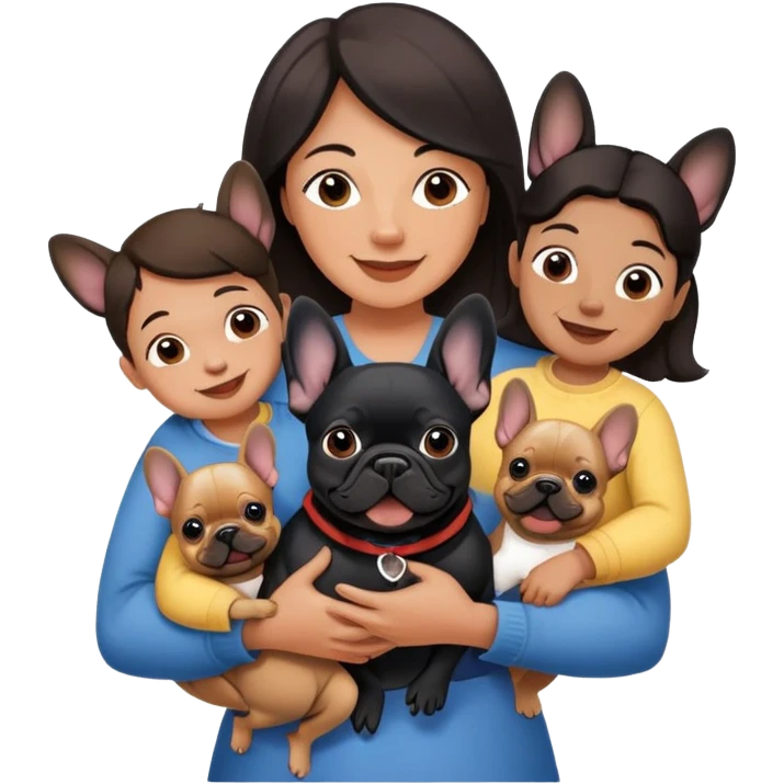 Mother with one black French bulldog and 4 children  emoji