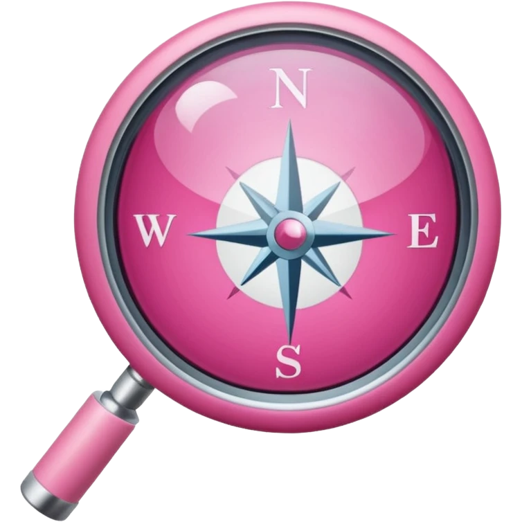 mix light pink dark pink and white girly internet compass logo with a small magnifying glass emoji