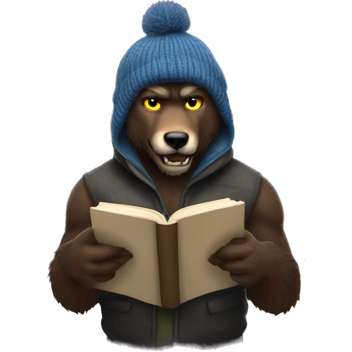 nice werewolf with a beanie reading a book  emoji