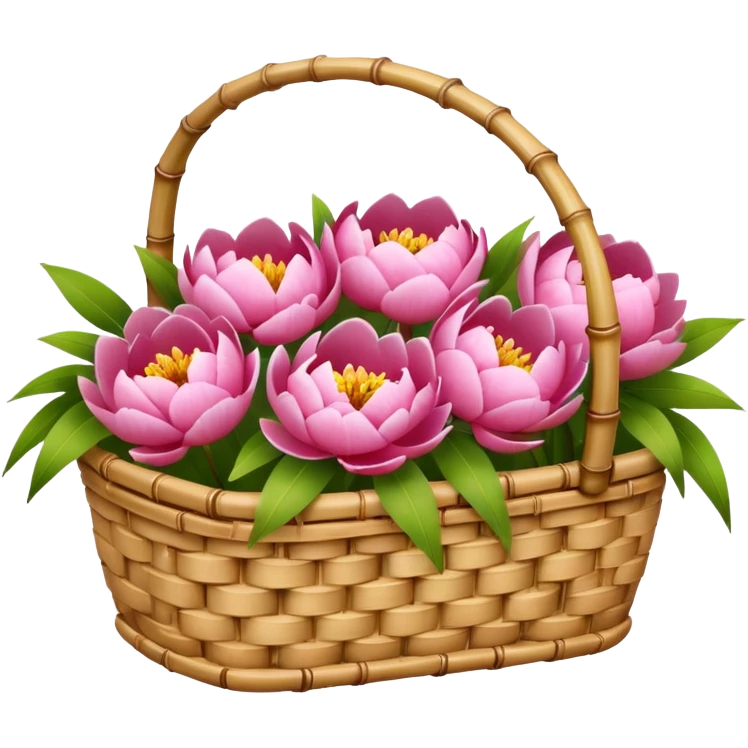 bamboo basket, peony flowers emoji