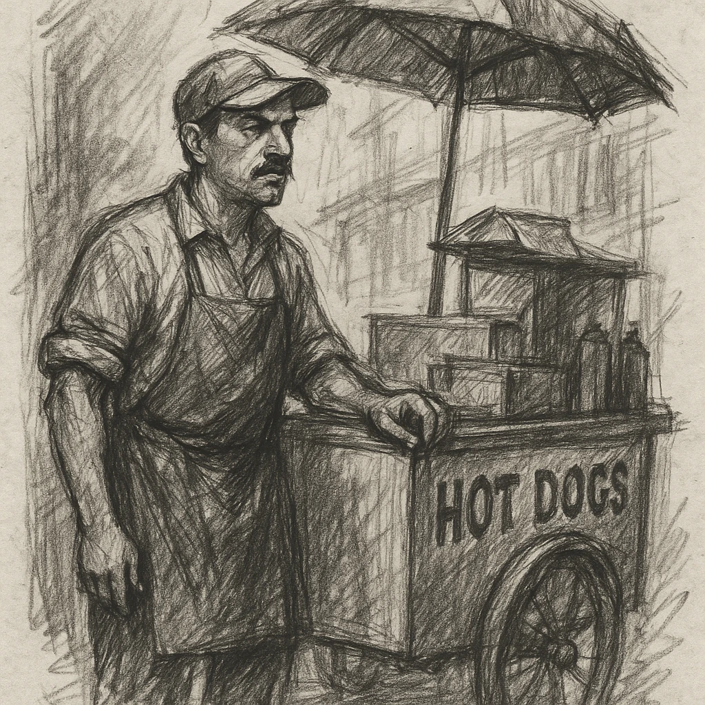 hotdog seller in New York with cart emoji