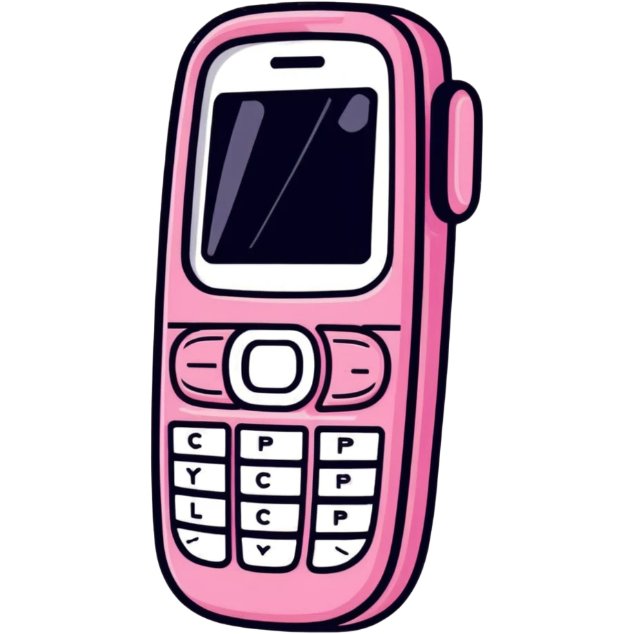 Pink Y2K flip phone with glittery metallic finish and cyber aesthetic emoji