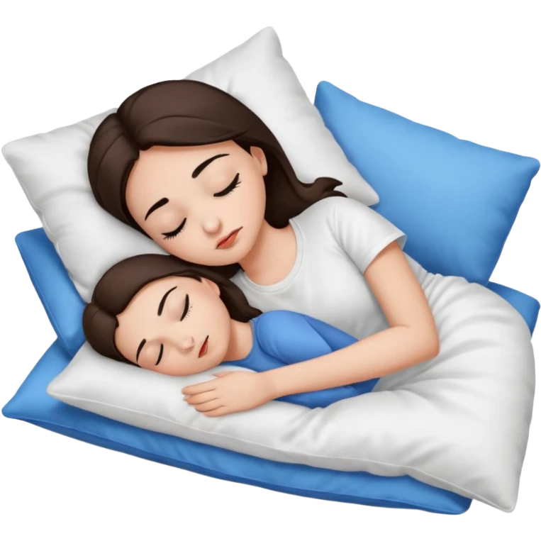 Brunette white sikine white tshirt black eyebrowns girl sleeping on a pillow ,no blue pillow emoji