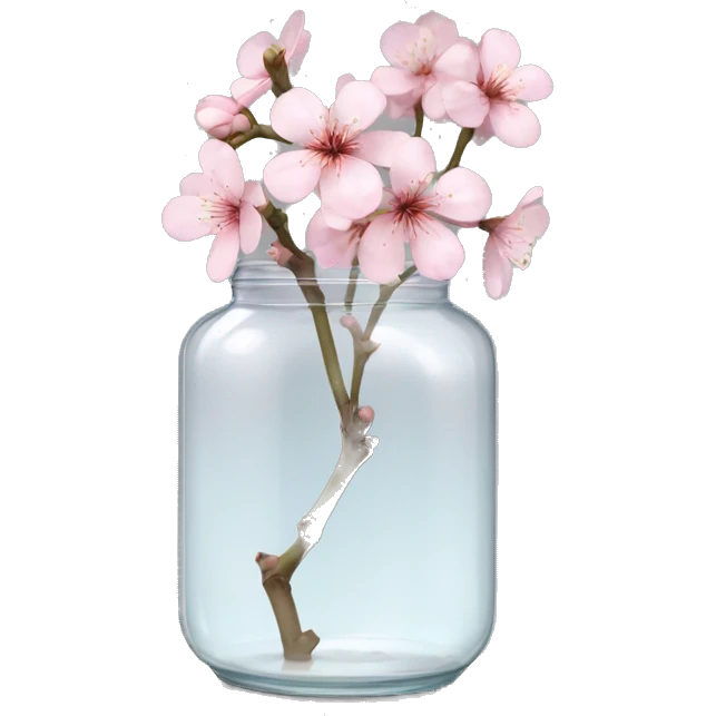Realistic big sakura flower stem in a transparent jar vase emoji