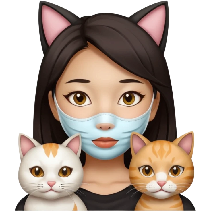 Asian girl mask sheet whole face with cat emoji