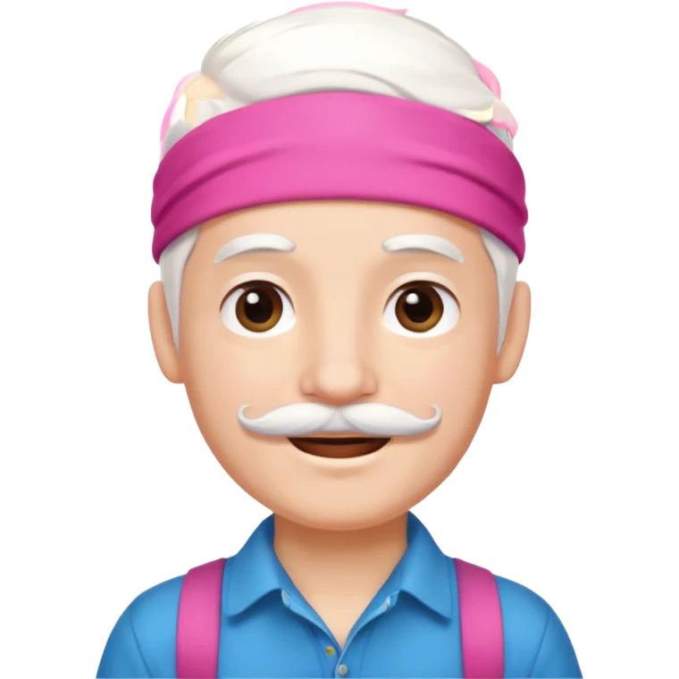 young climber boy with white hair and pink headband and mustache emoji