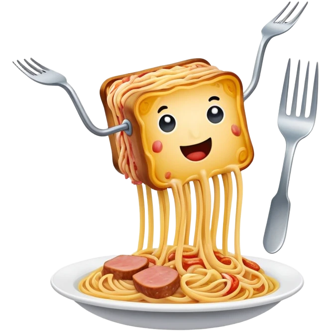  flying fork holding SPAM meat melted spaghetti slop  emoji