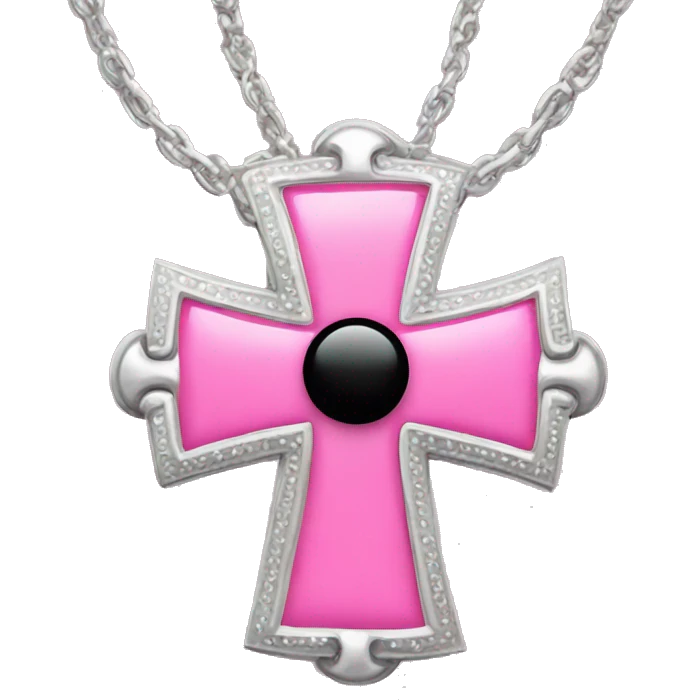 Pink cross with a silver chain wrapped around it with black bows emoji