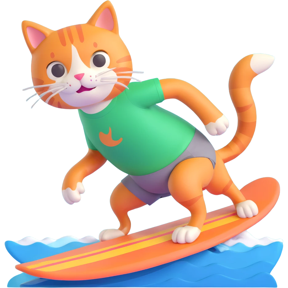 orange cat with green shorts surfing emoji