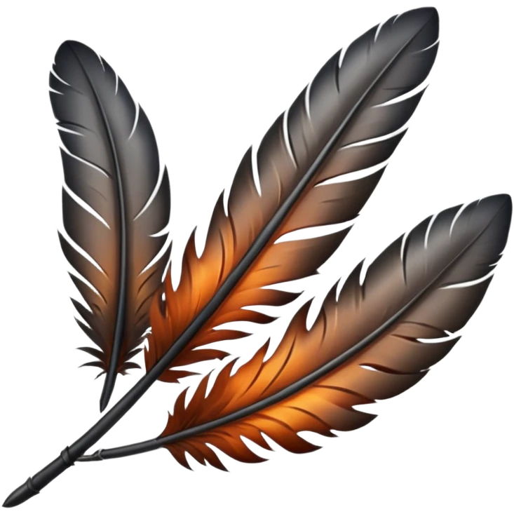iOS emoji, dark fantasy feather, burned edges, ember glow, soft shadow, minimal emoji