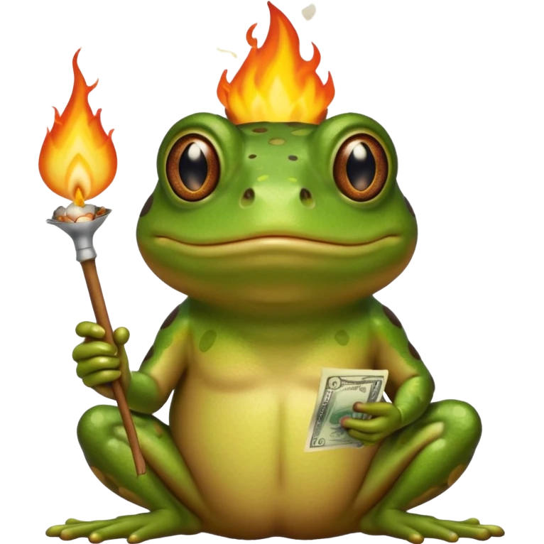 bufo frog setting money on fire emoji