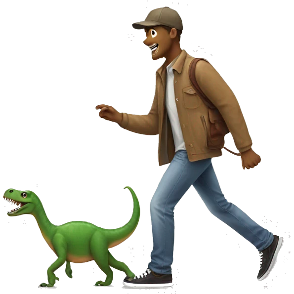 Dinosaur walking a dog emoji