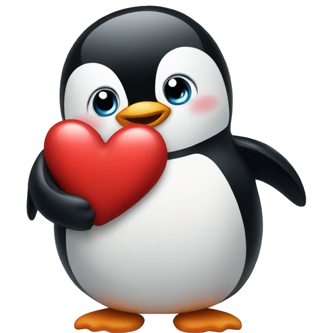 Penguin holding a heart emoji