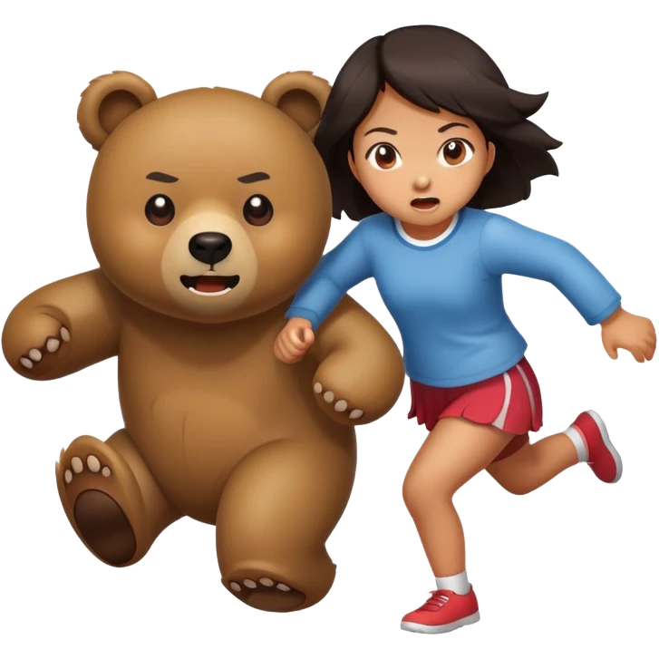 Asian girl getting chased by scary bear emoji
