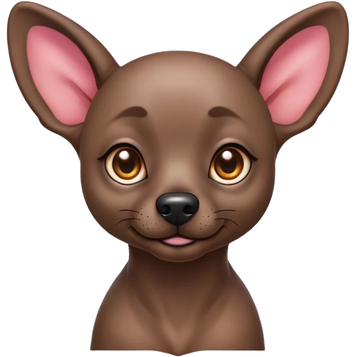 Cinematic Cute Xoloitzcuintle dog Portrait Emoji, Head tilted playfully and inquisitively, featuring smooth, hairless ebony skin with distinctive, artistic wrinkles, round, sparkling dark eyes filled with curiosity, Simplified yet irresistibly adorable features, highly detailed, glowing with a warm, friendly glow, high shine, affectionate and spirited, stylized with a touch of whimsy, bright and endearing, soft glowing outline, capturing the essence of a mischievous yet loving companion, so playful it feels like it could trot out of the screen and into your arms! emoji