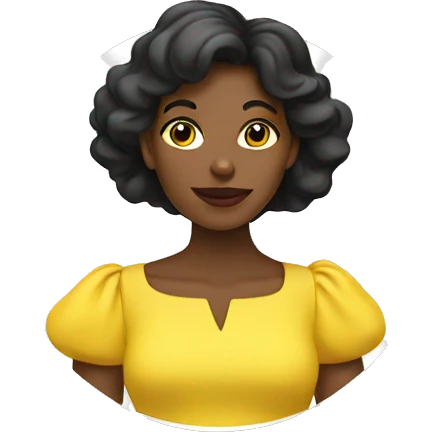 Black woman in yellow dress with bitt emoji behind her emoji