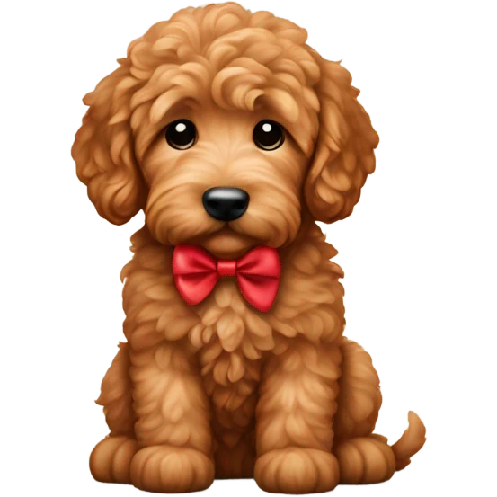 Red goldendoodle puppy bow on head emoji