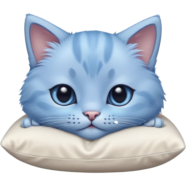 Close-up of a beautiful blue kitten's face with paws resting on a pillow. Minimalist design with very few details, focusing on the kitten's adorable expression and soft features emoji