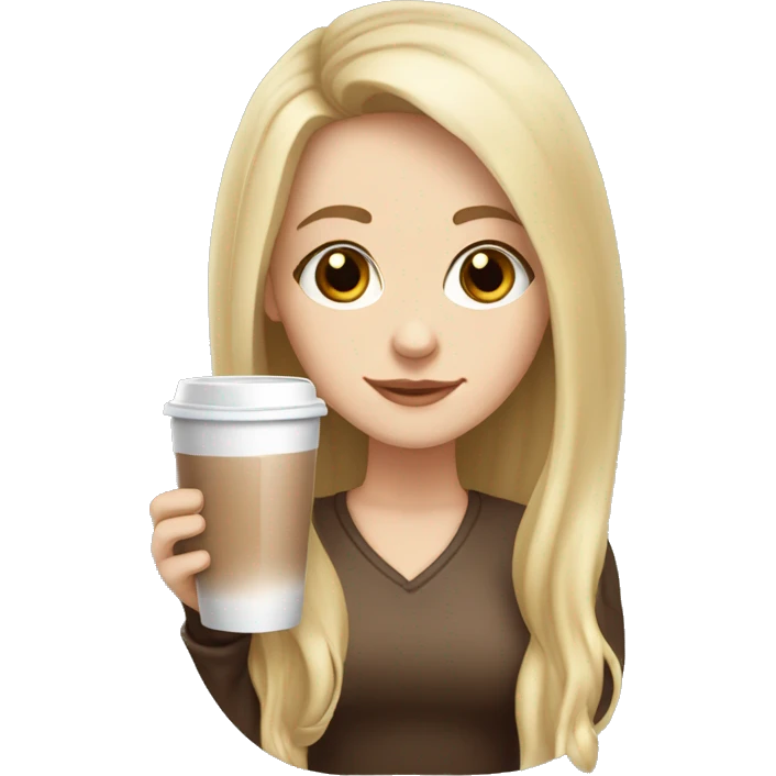 white girl with brown eyes and blonde long hair and a hot chocolate emoji