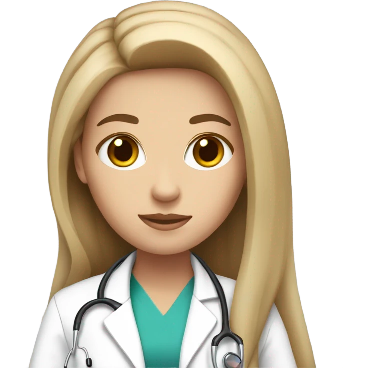 White girl doctor with long brown hair emoji
