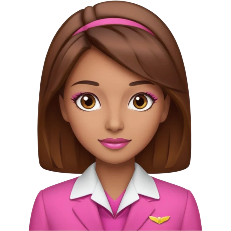 Flight attendant with pink outfit tan skin brown hair with highlights pretty makeup emoji