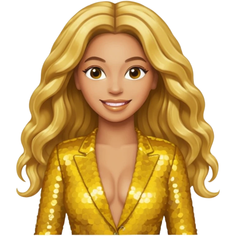 Beyonce from Destiny's Child with long golden blonde hair, yellow sequin outfit emoji
