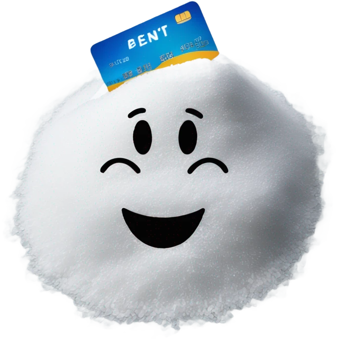 Smiley face behind pile of white salt holding a credit card  emoji