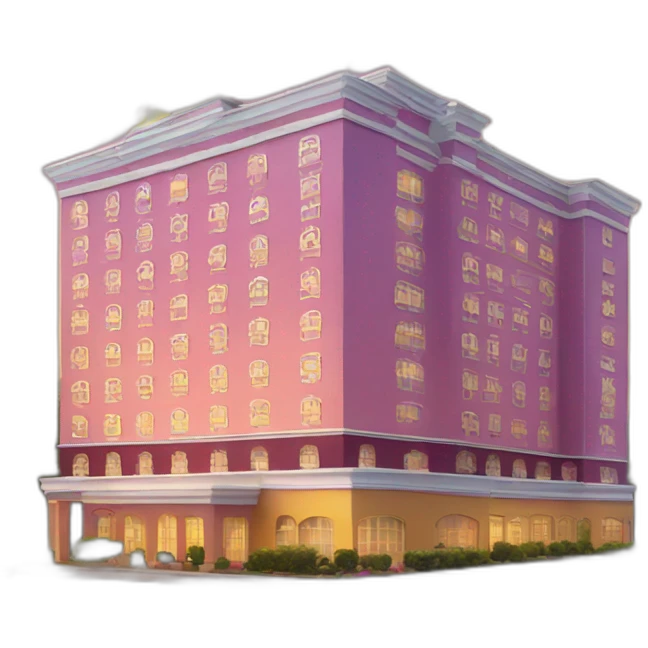 hotel tied with balloons on clouds emoji