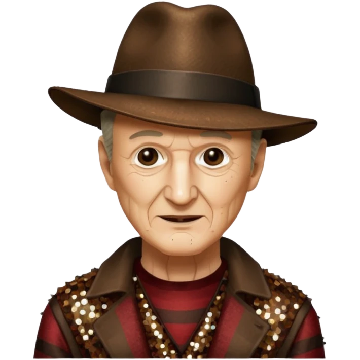 Robert Englund as Freddy Krueger with brown hat, sequin outfit emoji