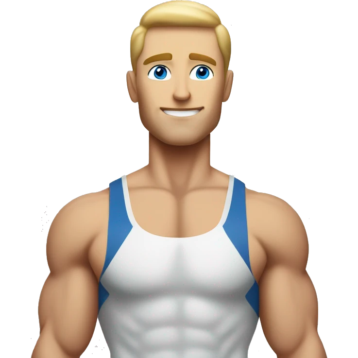 White man with lean body builder muscles andblue eyes emoji