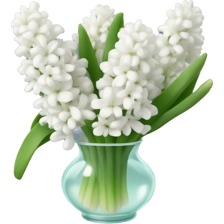 A clear vase holding a bunch of white hyacinths emoji