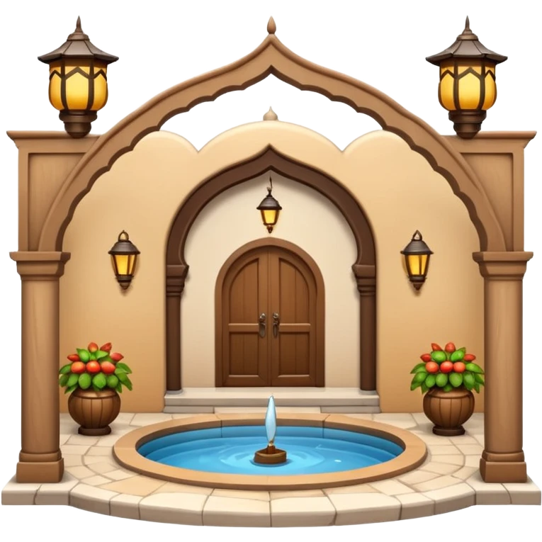 3D Apple-style emoji of a traditional Turkish han with courtyard, arches, fountain, wooden doors, and hanging lanterns. Rounded, glossy, smooth, soft shadows, white background.







 emoji