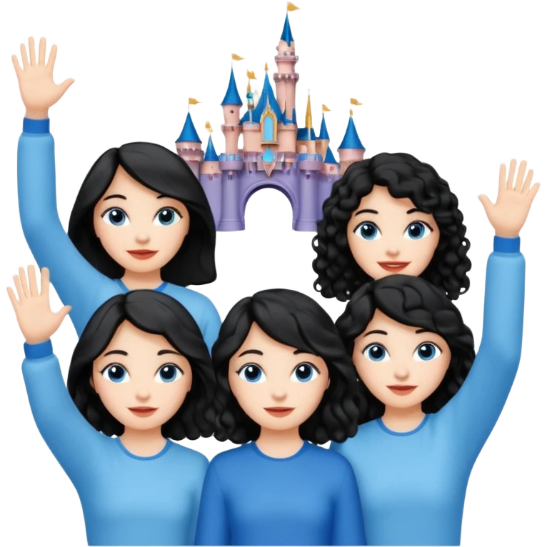escribe el nombre Disneyland Paris y para titulo, pon a quatro chicas: una pelo corto negro, una pelo rizado largo, una pelo largo liso y la otra pelo ondulado mediano, esta con el ojos azules. Todas tienen piel carne. NOOOOOO, pon el titulo Disneyland Paris i por los lados o con las manos arriba  emoji