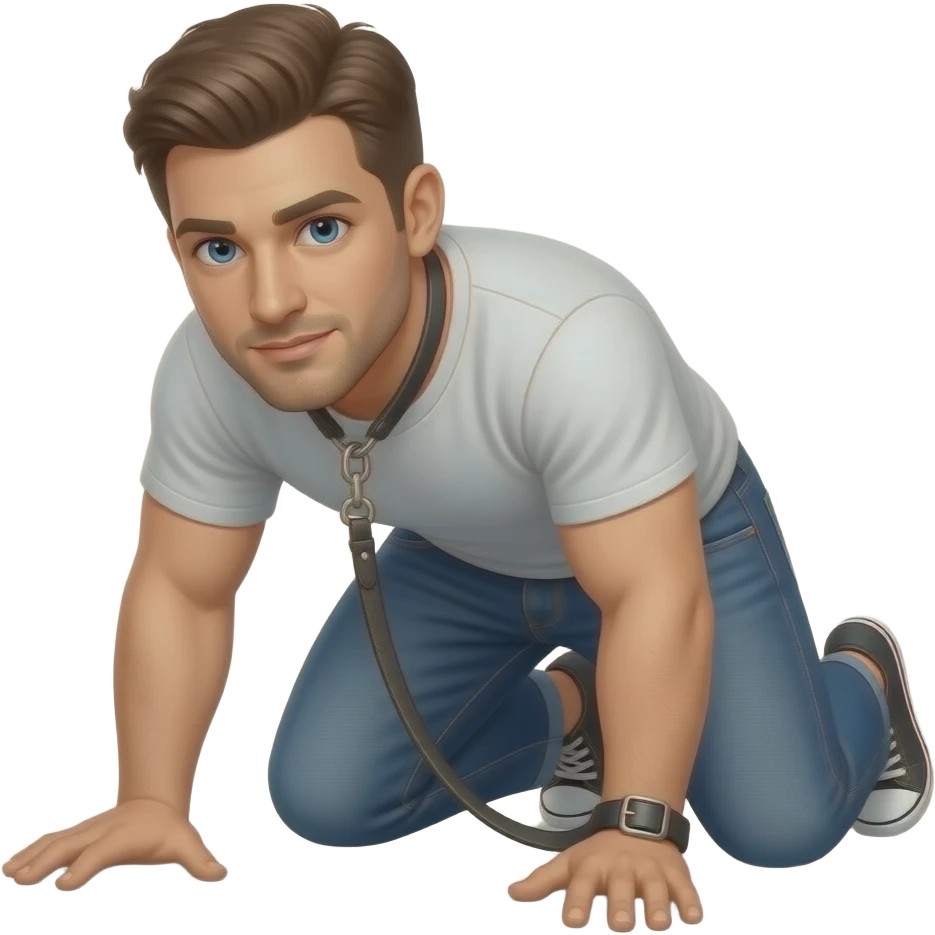 Guy on hands a knees wearing a leash emoji