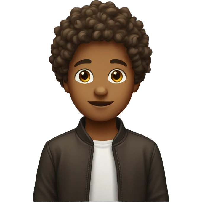 A brown kid with curly hair looks like he is 7 emoji