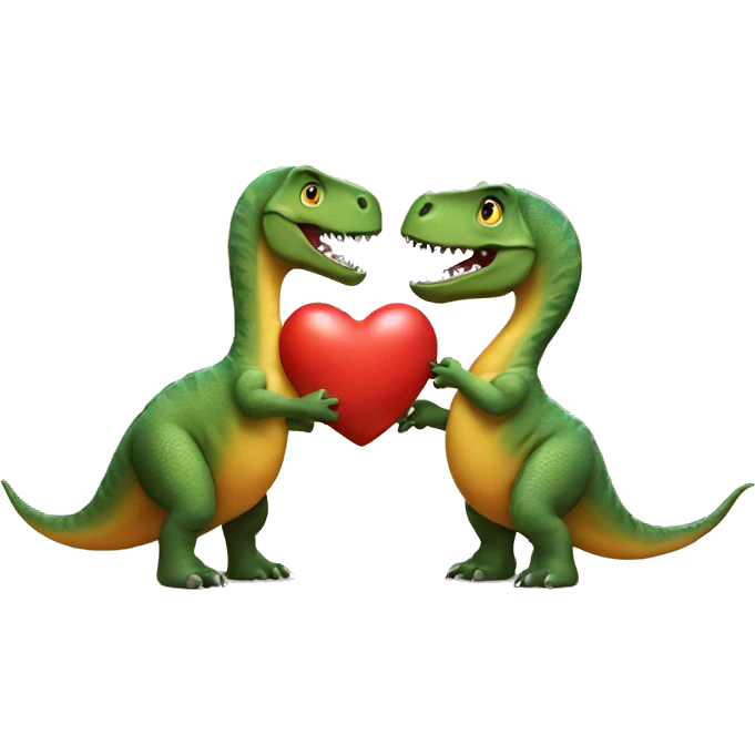 Two dinosaurs holding a heart emoji