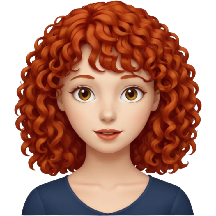 Mulher ruiva cabelo cacheado com franja rebelde  emoji