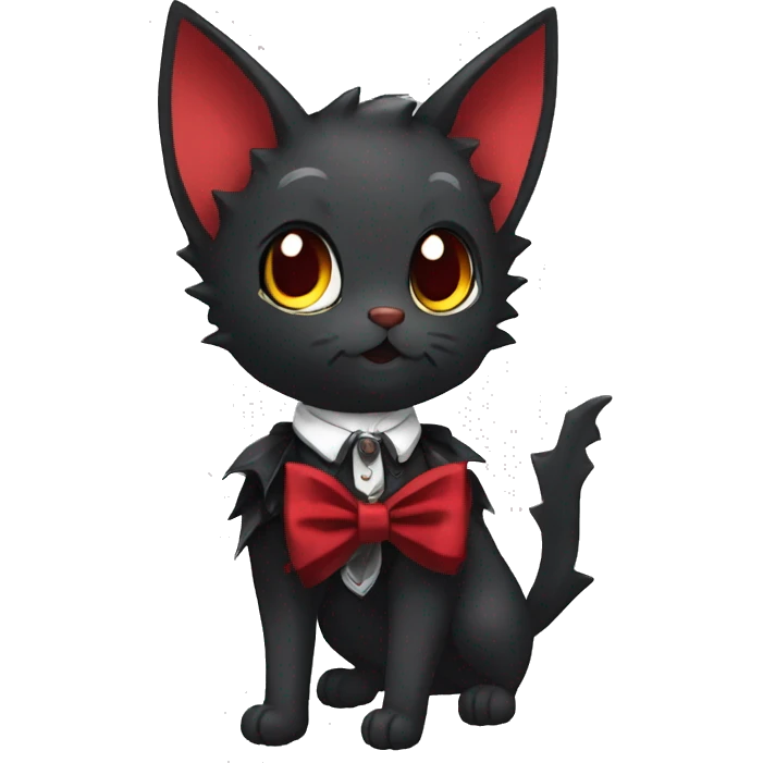 cool edgy elegant beautiful black punk red ethereal fantasy nargacuga-bat-cat-Fakemon collar harness bow tie full body emoji