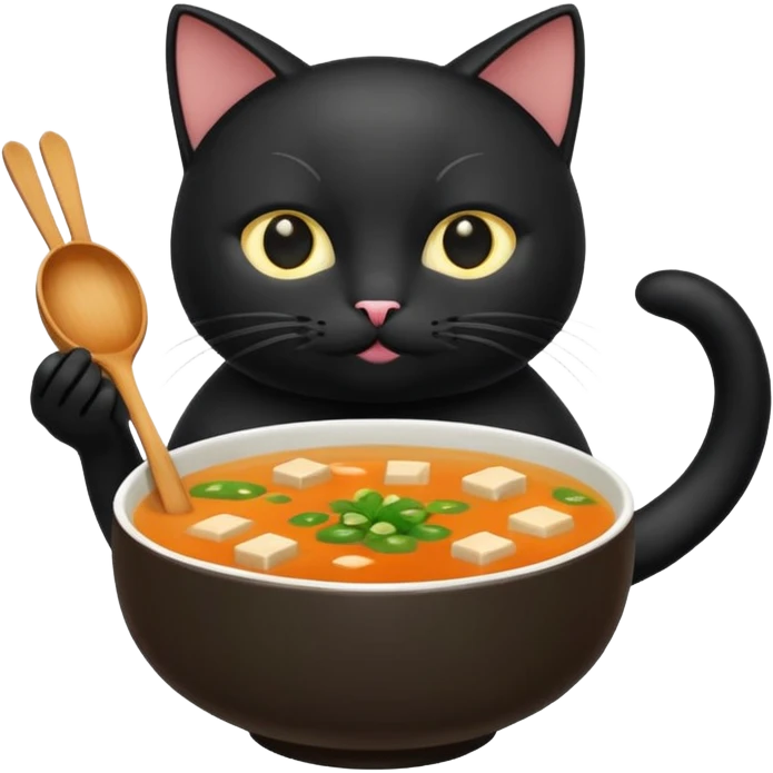 Black cat holding miso soup emoji