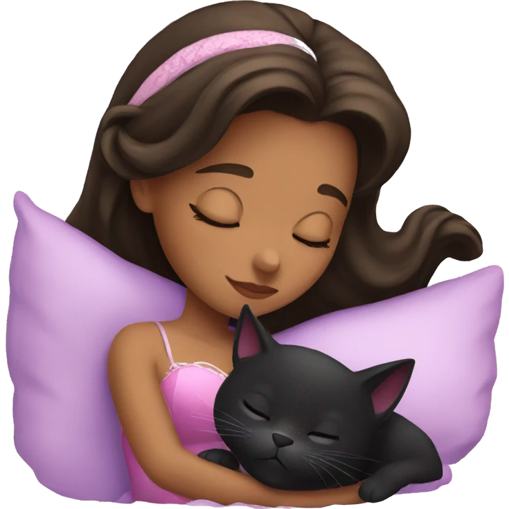 brunette Sleeping beauty girl with black kitty emoji