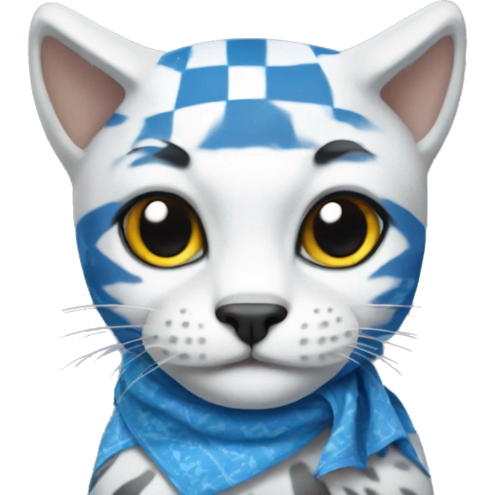 wildcat wearing bright blue and white checkered bandana emoji