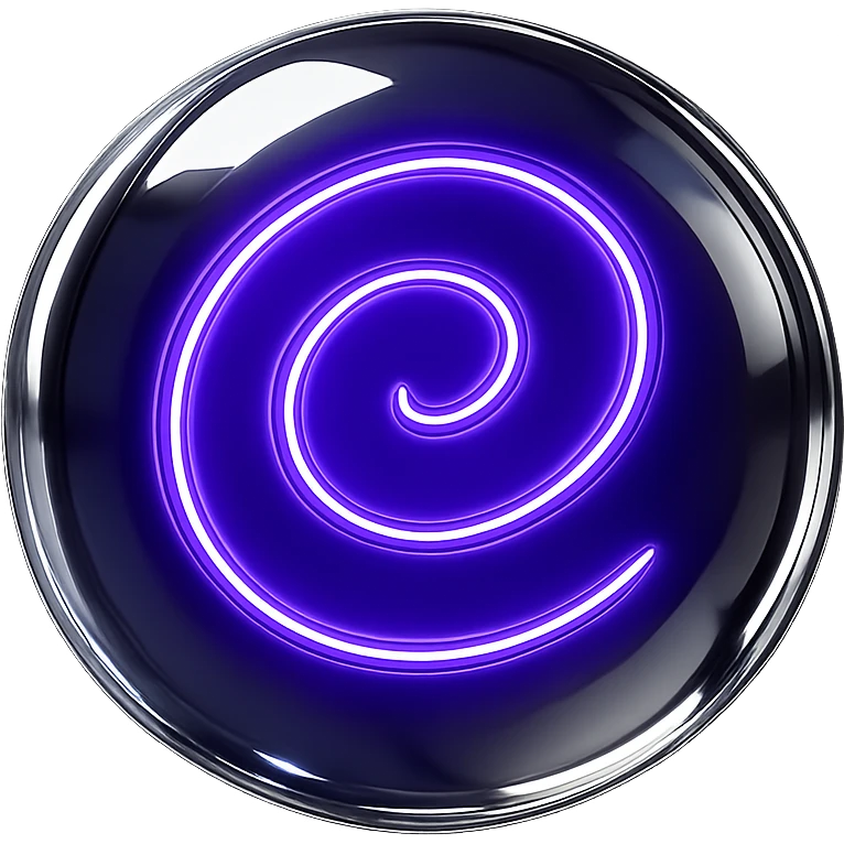 Increase the glow effect of the shiny chrome and purple spiral inside the floating translucent orb, making the glow more intense and radiant, with no background. emoji