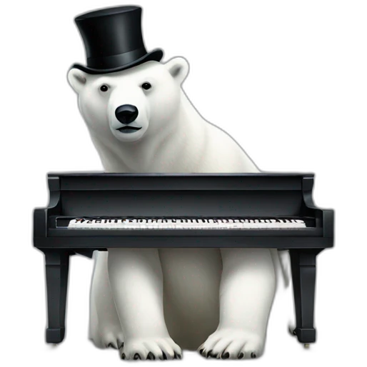 Polar Bear in a gray suit and black top hat playing a piano emoji