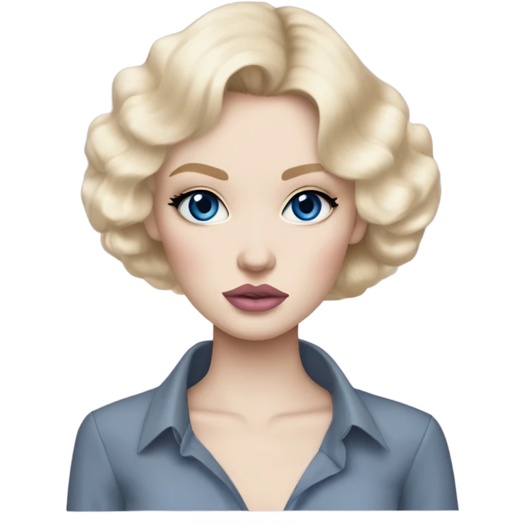 Hot girly pale blonde with blue eyes and light pink lips wearing YsL. Puffed sleeve shirt emoji