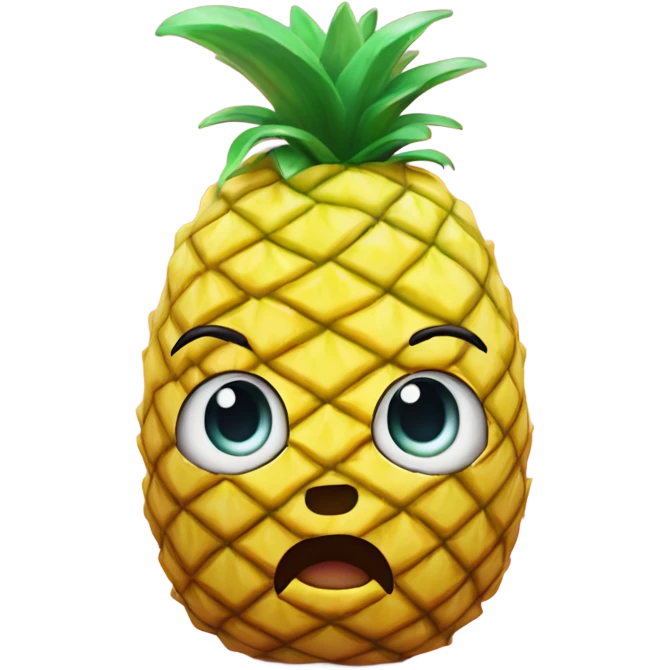 3D one shy pineapple  👱‍♀️🍍 with big shiny eyes 👀 The pineapple cute embarrassed ☺️ emoji