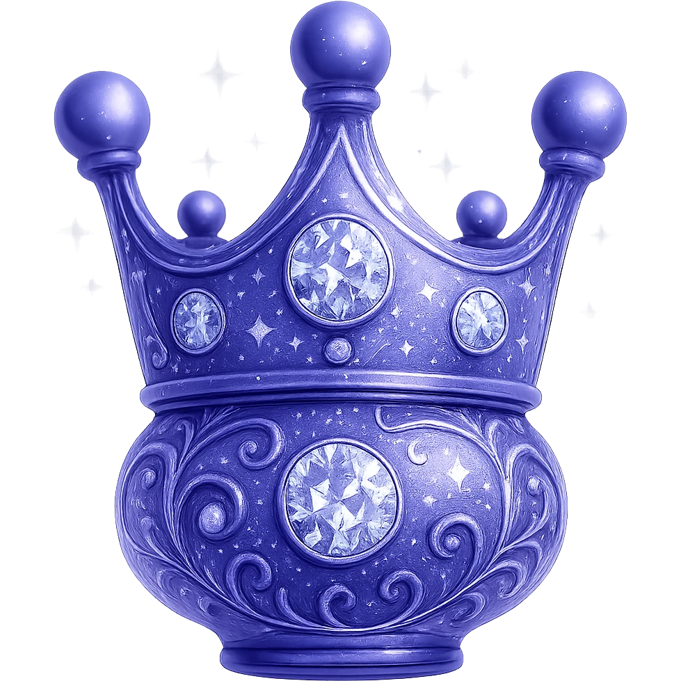Edit this crown to become a small, ultra-luxurious elixir bottle: keep the crown shape and color #7986cb, bottom transitions into a bottle/flask, add intricate silver and holographic details, maximum magical shine and sparkles, very small neck, seamless bottom, floating, transparent background, no base or shadow, modern, collection style. Style: modern luxury collection, transparent background, floating, intricate silver and holographic details, maximum magical shine and sparkles. emoji