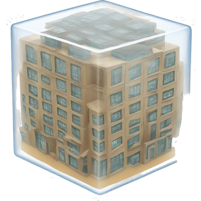 Transparent cube with inside many building  emoji
