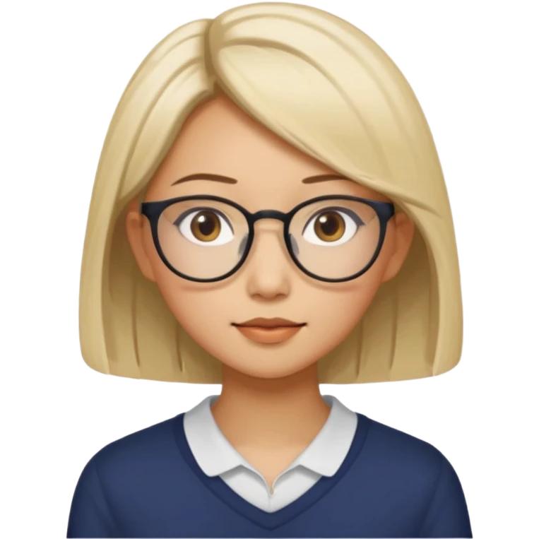 asian looking female with slight blonde hair a little longer  with eye glasses, fair complexion not that pointed nose but slighty little eye please make the hair longer shoulder length make the hair more longer emoji