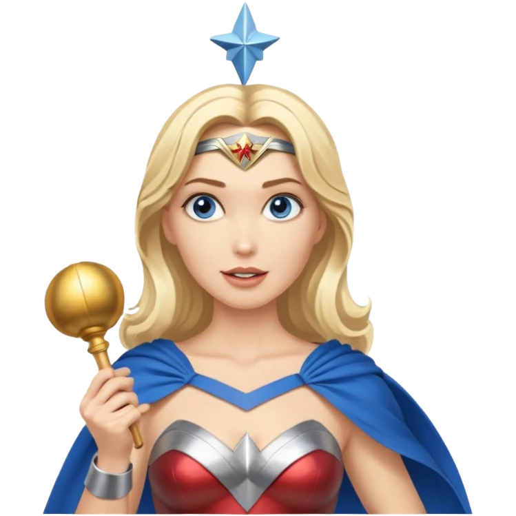Blonde blue eyes Wonder Woman holding bell and baton emoji